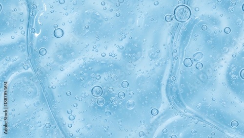 A light blue, translucent gel with numerous small and large air bubbles scattered throughout, creating a refreshing and clean texture.