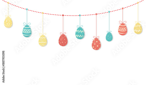 Happy Easter with easter eggs hanging on transparent background vector illustration