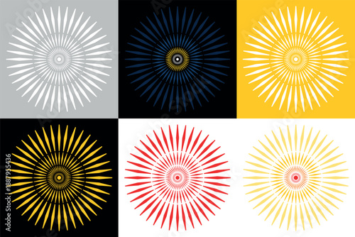 Abstract sun icon. Symbol of summer or rest, warmth and light. Rays coming from the center. Stylized sun with rays, attribute of good weather or mood.