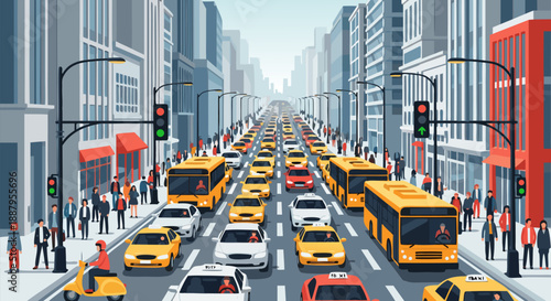 Busy City Traffic Jam Vector Illustration A Scene of Urban Commute Congestion