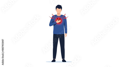 This flat design illustration depicts a person successfully containing inner anger and frustration, symbolizing self-control and patience during the holy month of Ramadan