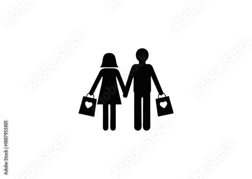 A couple holding hands and carrying shopping bags, symbolizing retail therapy and romantic outings