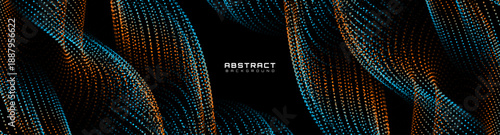 3D blue orange waves abstract background on dark space with dotted lines effect decoration. Modern graphic design element with glowing dots style concept for web, art, flyer, card, or brochure cover
