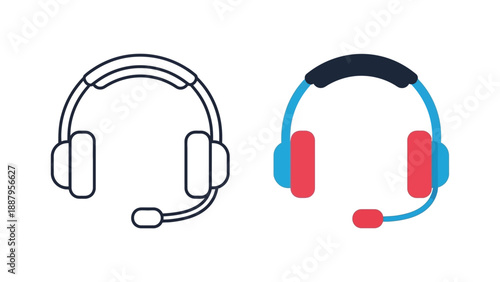 Two distinct icons representing customer service headsets one a simple outline and the other a modern colorful illustration for communication concepts