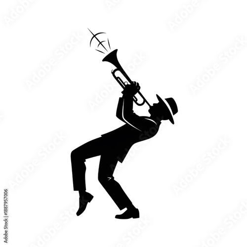 Jazz Trumpet Player Silhouette - Retro Musician Performing with Brass Instrument Vector Illustration