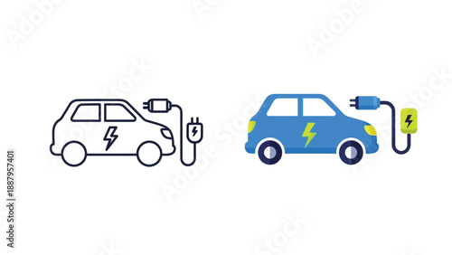 Collection of electric vehicle charging icons displaying both simple outline and vibrant color options for sustainable transportation energy concepts