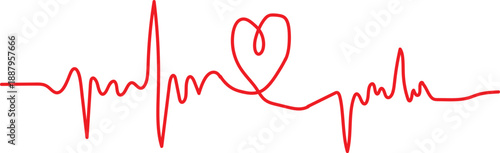 Continuous Line Heartbeat Art with Heart Shape Medical EKG Concept