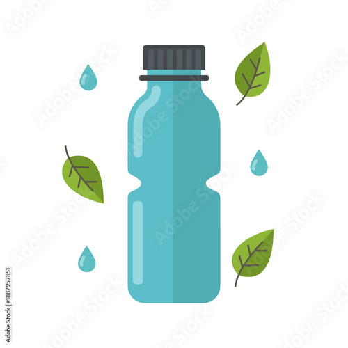 Reusable water bottle with leaves and droplets zero waste