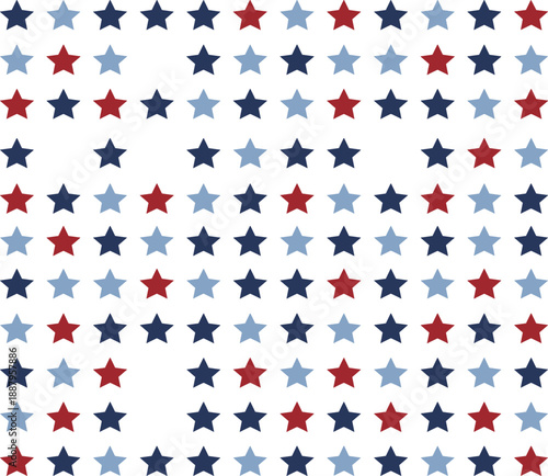 Patriotic star pattern vector background with red blue and light blue stars, seamless decorative design for celebration, textile, wallpaper and graphic use