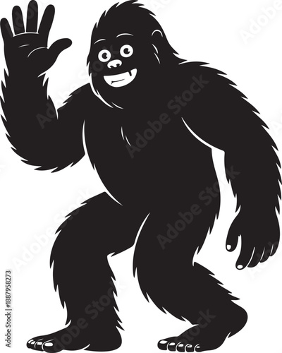 Cute Bigfoot Character Waving Hello, Illustration Style