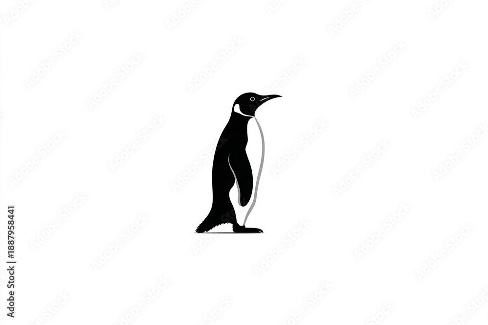 Obraz premium Penguin silhouette icon in black and white, minimal flat illustration of standing penguin with simple and clean design, perfect for stylized animal graphics