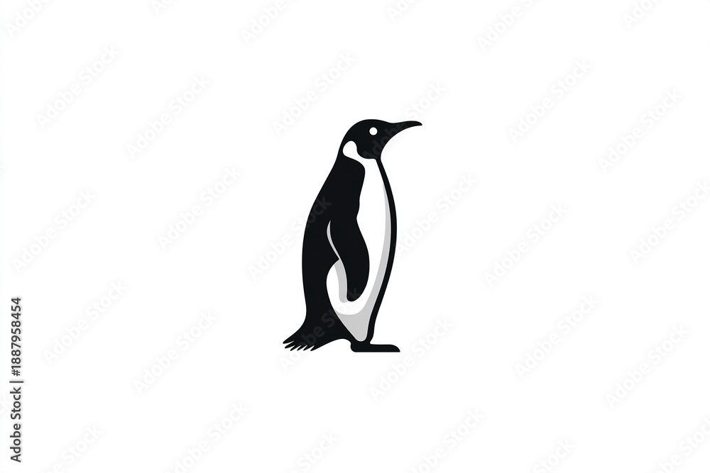 Obraz premium Stylized penguin silhouette icon minimal flat illustration animal bird black white isolated design