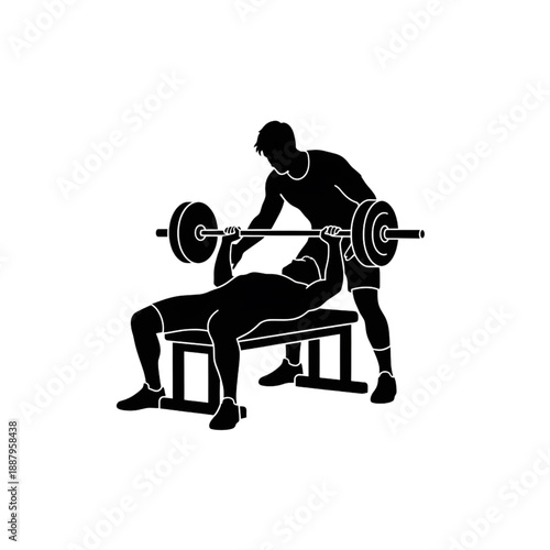 Bench Press with Spotter Silhouette - Weightlifting Gym Workout and Bodybuilding Fitness Icon