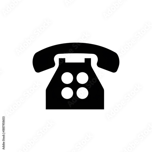 Vintage Landline Telephone Icon - Black Retro Rotary Phone Vector Illustration