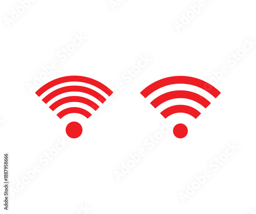 Dual red Wi-Fi connectivity signal icons representing strong broadband speed or networking setup, isolated on a clean white background for digital.