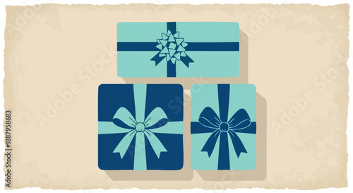 Festive gift boxes with ribbons arranged for celebration against a textured backdrop