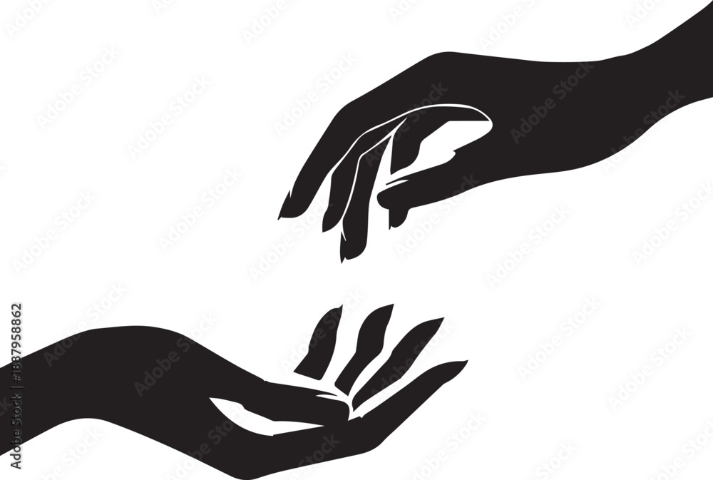 Fototapeta premium black silhouette of Woman's hands giving and receiving, a concept of charity or sharing vector illustration.