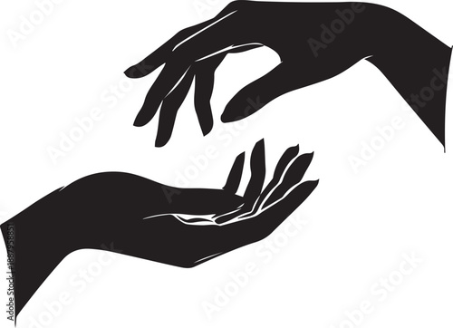 black silhouette of Woman's hands giving and receiving, a concept of charity or sharing vector illustration.