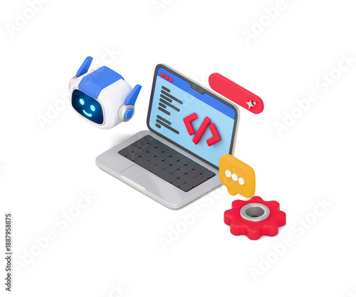 AI Chatbot Coding Assistant and Automation on Laptop 3D Render