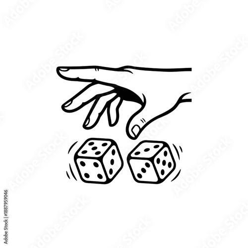 Hand Throwing Pair of Rolling Dice Icon - Luck and Gambling Line Art Vector