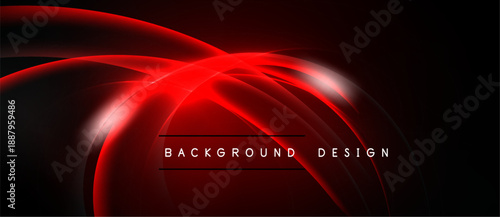 Dark background features vibrant red curves. Modern design evokes energy, motion, sleekness. Text reads background design.