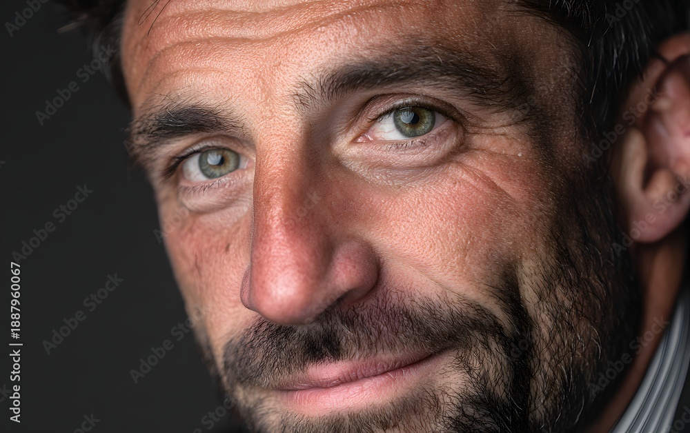 Obraz premium A professional shot using dramatic low-key lighting to create depth and emphasize the subject's facial features against a dark background.