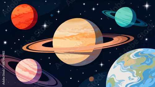 Colorful planets in space