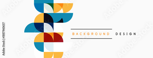 Abstract geometric shapes overlap, creating colorful design. White background provides contrast, simple text labels present concept.