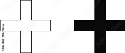 A graphic representation of two plus signs, one outlined in white and the other solid black
