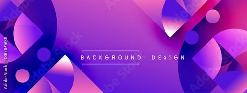 Abstract purple design features overlapping shapes, gradients. Modern aesthetic suitable for digital backgrounds, presentations. Vibrant, dynamic composition.