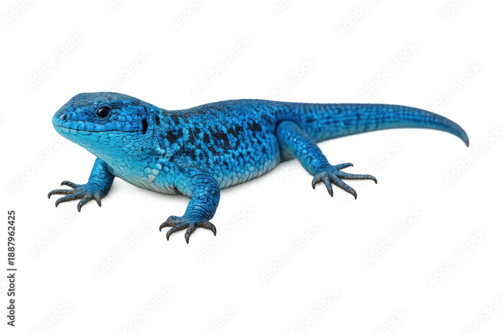 Fototapeta premium Bright blue lizard standing, showing vibrant scales and reptilian features, unique wildlife animal on transparent background