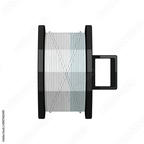 Illustration of a spool of white line or thread, industrial plastic reel isolated on white background, perfect for vector icon graphics.