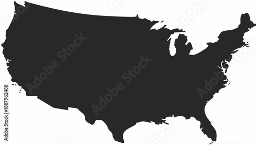 Solid black silhouette map of the contiguous united states of america isolated on a clean white background representing national