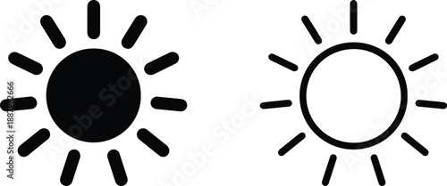Two simple black and white sun icons representing brightness and weather