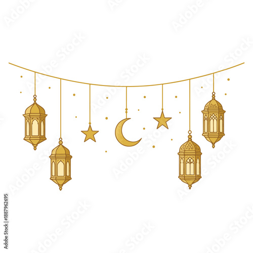 Arabic Traditional Ramadan Kareem Lantern Garland Vector Illustration