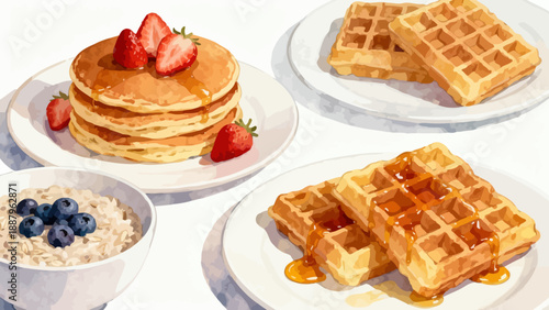 Breakfast Foods Pancakes Waffles Oatmeal