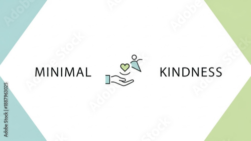 Minimal kindness concept with heart and helping hand icon on white background