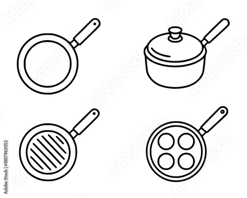 Illustration icon of frying pan in outline version, for coloring