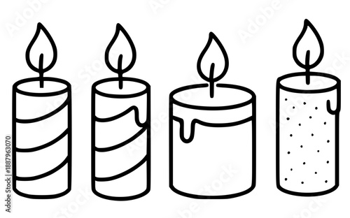 Candle illustration icon in outline version, for coloring