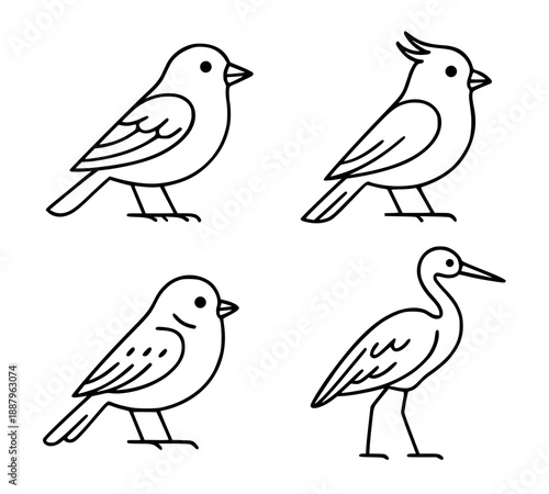 Bird illustration icon in outline version, for coloring