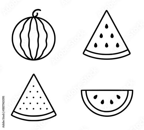 Watermelon illustration icon in outline version, for coloring