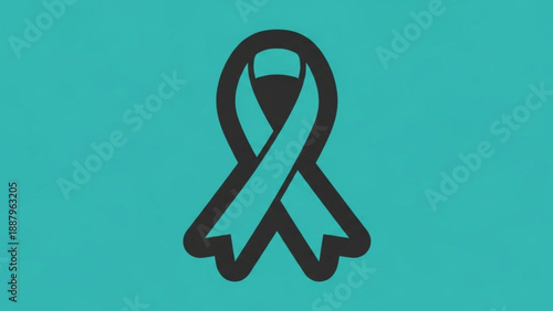Teal awareness ribbon symbol on turquoise background for cancer support and social causes