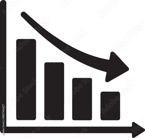 Decline graph line icon showing downward trend, loss, decrease, analytics, finance reports, and business performance.