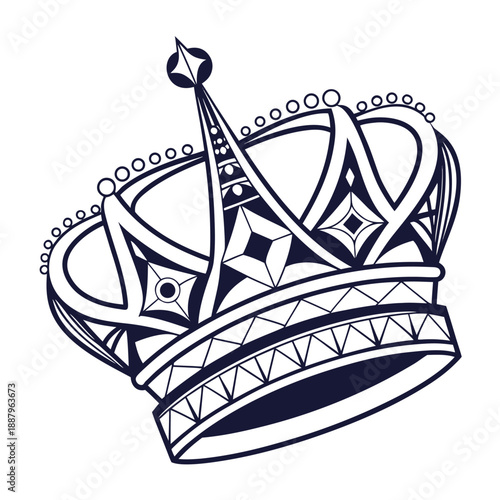 Simple geometric vector art of a stylized royal crown with sharp lines and clean shapes in a modern minimalist design on white