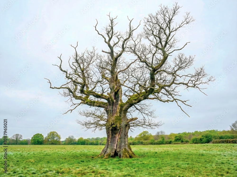 Fototapeta premium Old leafless tree in the field