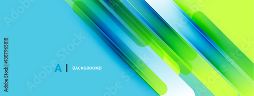 Bright abstract design features dynamic lines, gradients. Blue, green hues create modern visual effect. Simple, clean aesthetic.