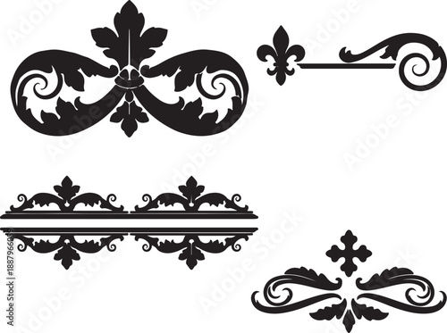 Black fleur de lis ornamental decorative borders