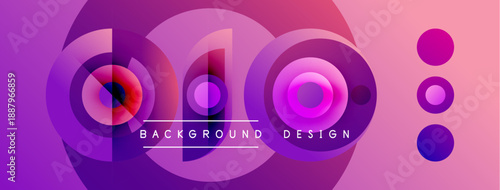 Abstract circles, vibrant colors, purple hues dominate design. Modern background with gradient effect, simple text overlay.
