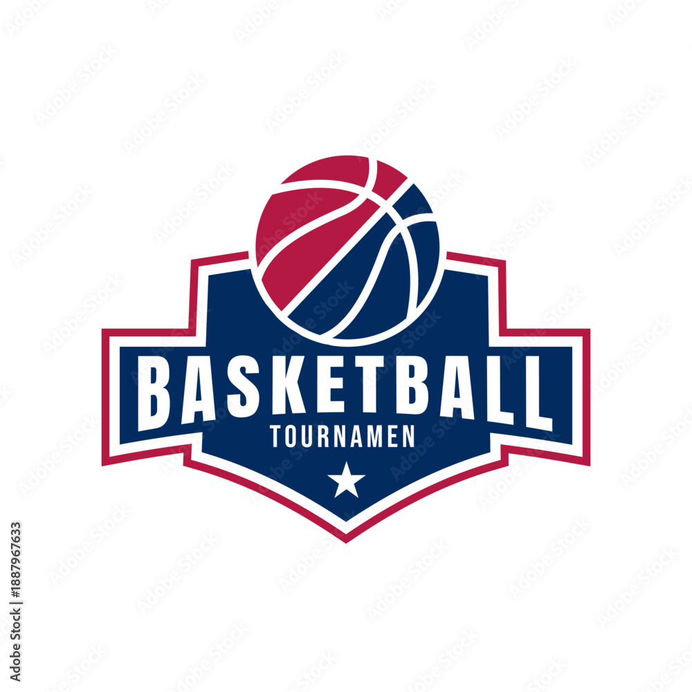 Fototapeta premium Modern Basketball Shield Logo with Star Icon