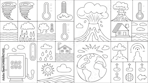 Natural Disaster and Weather Icons Set – Climate and Environment Symbols